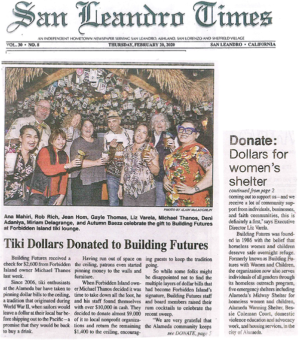Tiki Dollars Donated to Building Futures - Building Futures
