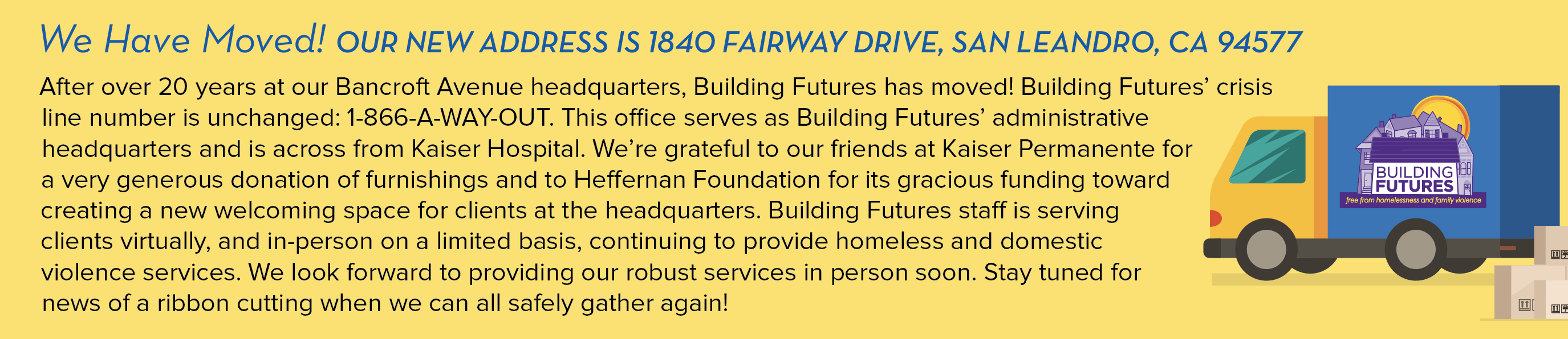 We Have Moved! Our new address is 1840 Fairway Drive, San Leandro, CA 94577