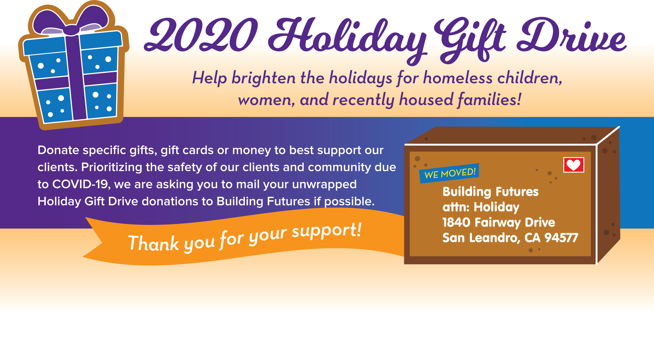 2018 holiday gift card drive for The Center for Women and Families